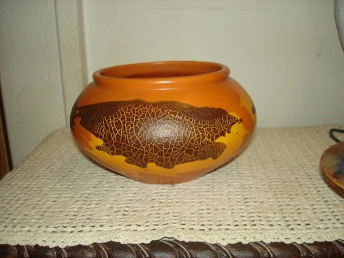Vintage MCM Royal Haeger Earth Wrap Art Pottery Bowl / Planter- Brown-Orange