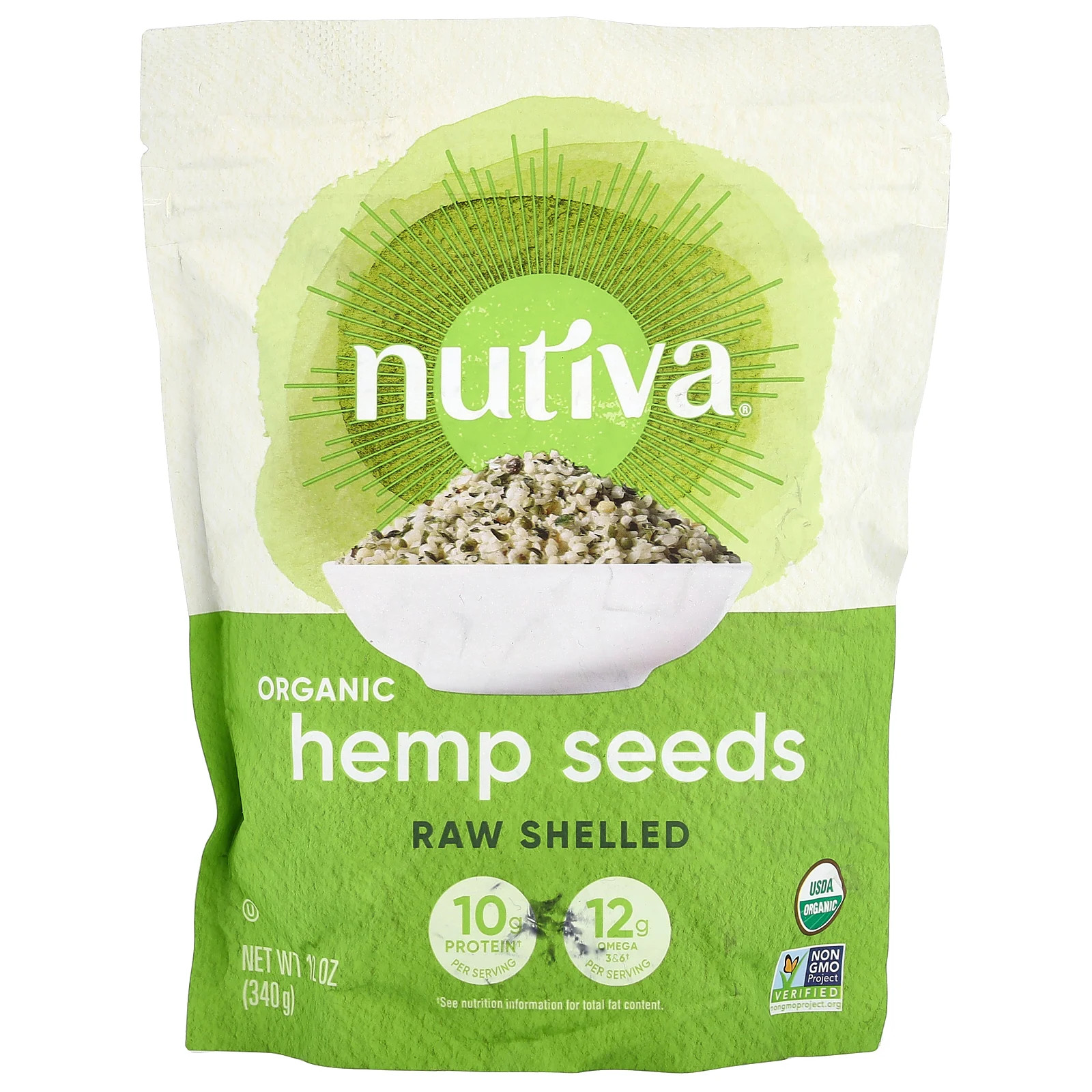 Nutiva Hempseed Organic Superfood Raw Shelled 12 унций 340 г B Corp кошерный 3490₽