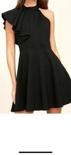 Lulus Chic Goals Black Shoulder Skater Dress Party Cocktail Wedding New S