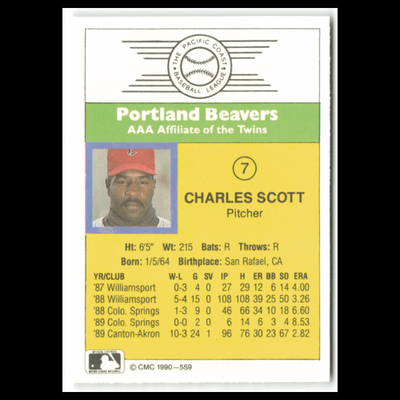 Charles Scott #7 1990 CMC Pacific Leauge Portland Beavers Baseball