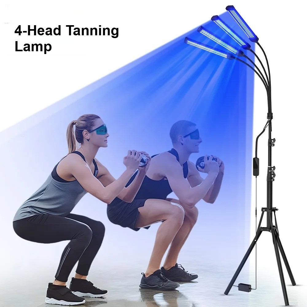 4-Head Tanning Lamp 360° Rotation Tanning Machine 432 LEDS Blue Light  60W