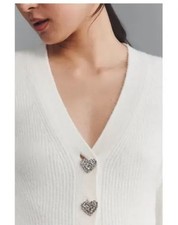 125 Anthropologie NWT Maeve Puff-Sleeve Heart-Button Cardigan Sweater M 178