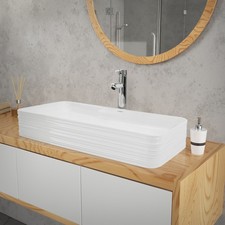 Lavabo da bagno in ceramica d' appoggio rettangolare bianco 680 x 380 x 120 mm