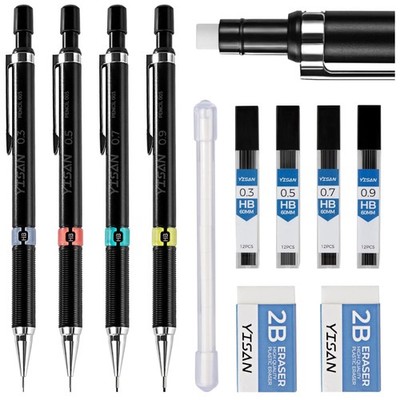 Druckbleistifte Set 4 Stück HB 0,3mm 0,5mm 0,7mm 0,9mm  Skizzieren Schreiben