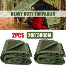 2Pcs Heavy Duty Tarpaulin Waterproof Sheet Thick Green Tarp Ground Canvas Cover