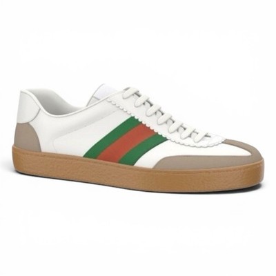Gucci Web Leder Turnschuhe Weiß Grün Herren Größe 9,5