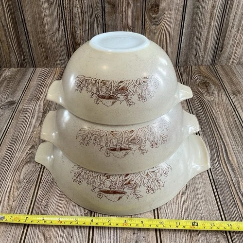 Vintage Pyrex Cinderella Forest Fancies Mushroom Nesting Mixing Bowls Set of 3