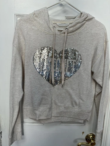 UNDERCOVER Felpa con cappuccio vintage Y2K Victorias Secret Brige paillettes cuore glitter romantica XS