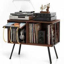 Flip Top Record Player Stand, Large Turntable Stand Holds up to 150 Albums, ...