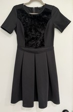 Elie Tahari Black Short Sleeve A Line Crushed Velvet Dress Size 6