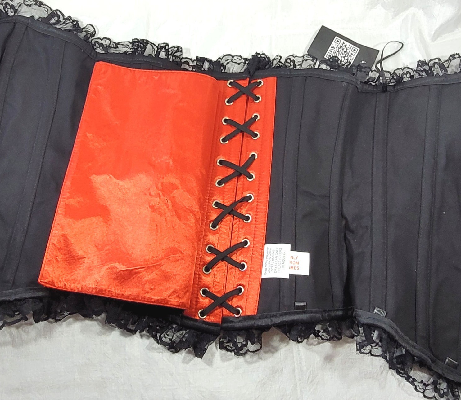 Corset Street Red Satin Lace Frill Burlesque Bustier Overbust Waist Trainer S/M