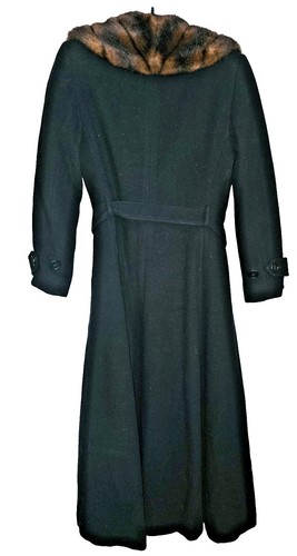 VINTAGE Ralph Lauren Coat Womens 10 Black Wool Cashmere Robe Wrap Faux Fur LRL - Picture 2 of 12