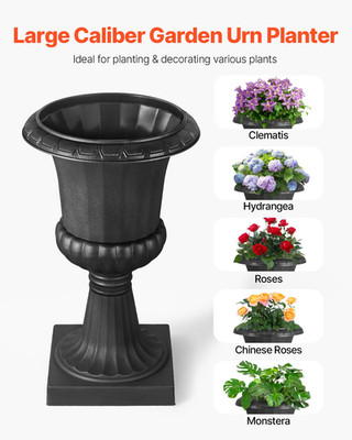 VEVOR Plastic Urn Planters, 15.8 x 26.4 Inch, 2 Pack Black Classic Flower Pots F