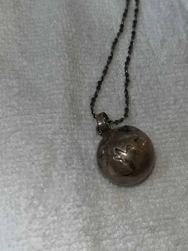 VINTAGE STERLING Silver PEACE ON EARTH Globe Map HARMONY BELL Pendant NECKLACE - Picture 8 of 10