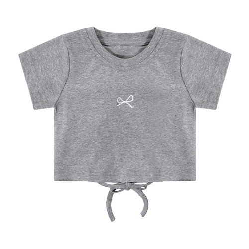 Kids Girls Shirts Cutout Back Tops Outdoor T-shirt Round Neck Crop Top Bow Gym - Picture 19 of 42