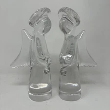 Vintage Violetta Hand Cut Lead Crystal Christmas 7" Angels Poland Set of 2