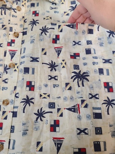Harbor Bay Mens Shirt 4X Short Sleeve Button Up Collar Nautical Boat Palm Flags - Picture 4 of 12
