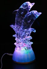 Dolphin on Waves of Light Figurine Color Changing Sculpture Ocean Decor SL 32270
