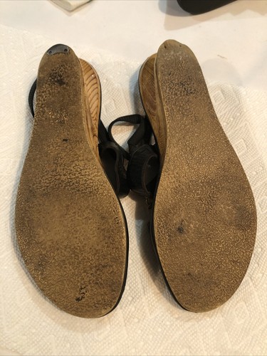 Vintage 1960s Black Sandals Wood Heel Hawaiian Island Slipper sz 6 - Picture 3 of 4