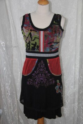 LES FEES DU VENT - Ärmelloses Kleid schwarz bedruckt Gr.40 neu - mod01