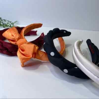 Set of 4 Vintage Headbands Revlon Bow Braid Polka Dot Black White Maroon Orange Lusofie Black Red Polka Dot Headband Set - Cute Bow Wire  main image 4