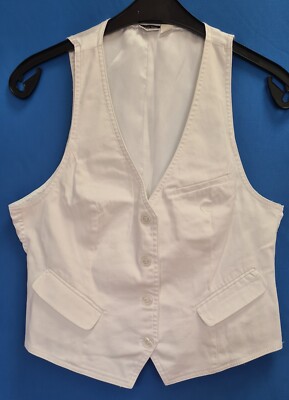 Festliche Vintage Weste vorne in weißem Jeansstoff von Basic Line Größe 38