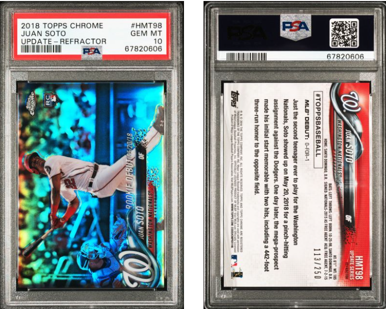 2018 Juan Soto Topps Chrome Update Refractor PSA 10 GEM #HMT98 RC Mets Yankees