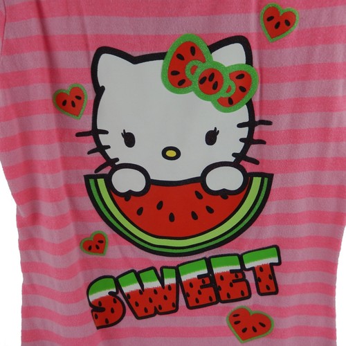 Sanrio Hello Kitty Sweet Watermelon Pink Striped Girls T Shirt Medium 7-8 - Picture 4 of 5