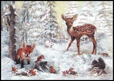 Greeting Card - Chipmunk Deer Fox Rabbit Squirrel - Giordano - Christmas 0792