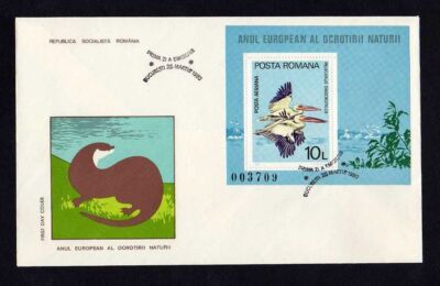 12888) RUMÄNIEN 1980 Vögel: Pelikane AM S/S - FDC
