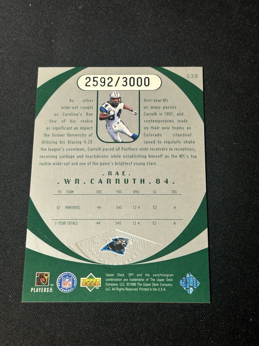1998 SPx Finite Radiance Panthers Football Card #138 Rae Carruth