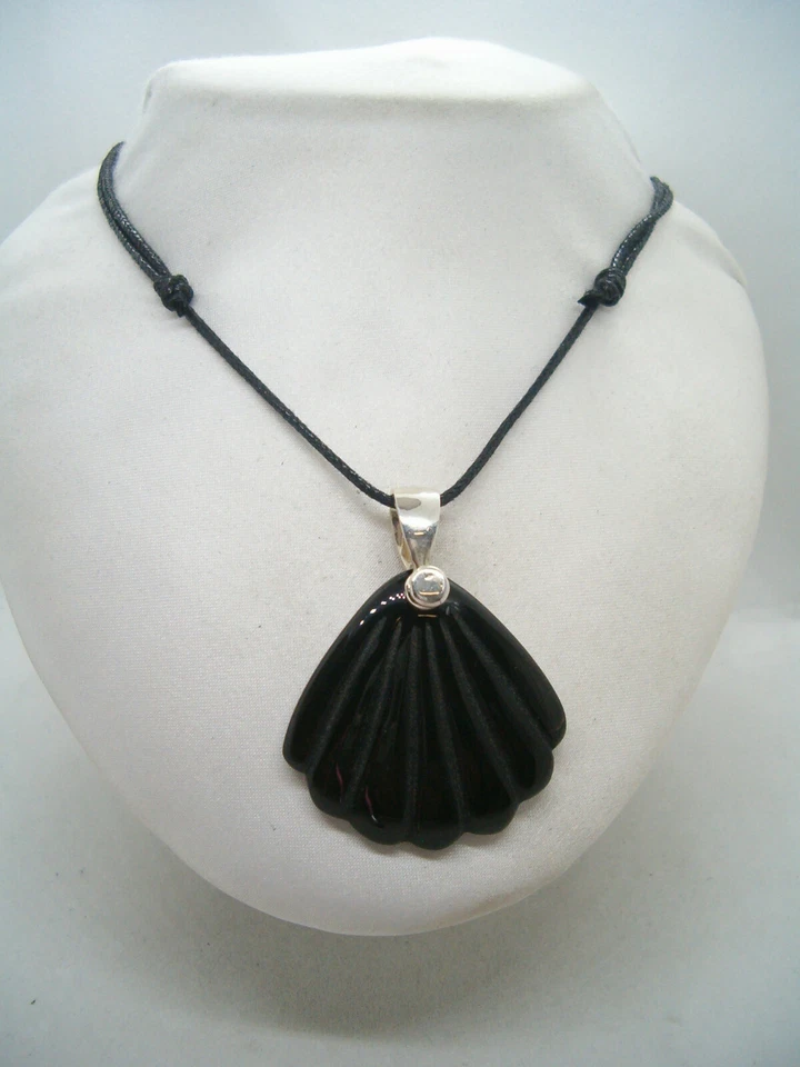 Ciondolo in ARGENTO 925 con OSSIDIANA naturale e girocollo -pendente pietra dura - Immagine 2 di 4