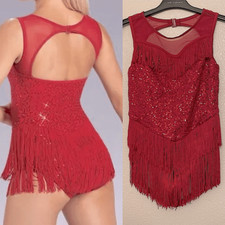 Weissman Dance costume red sequin flapper fringe Fringe Neckline Dress D12490 LC