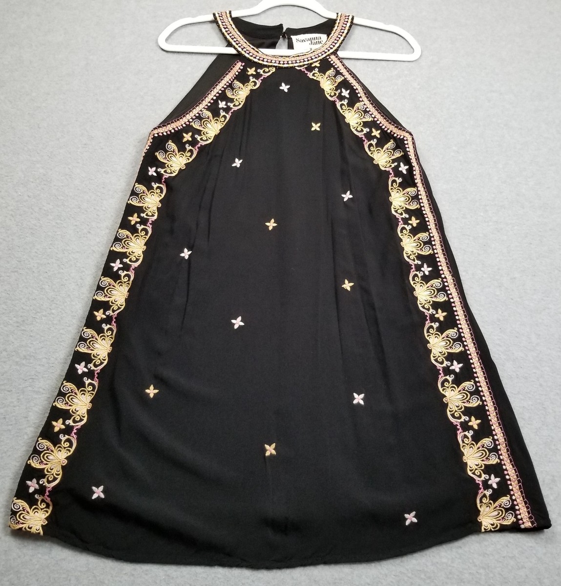 Savanna Jane Dress Women's Medium Black Floral Embroidery Boho Sleeveless  Halter | eBay