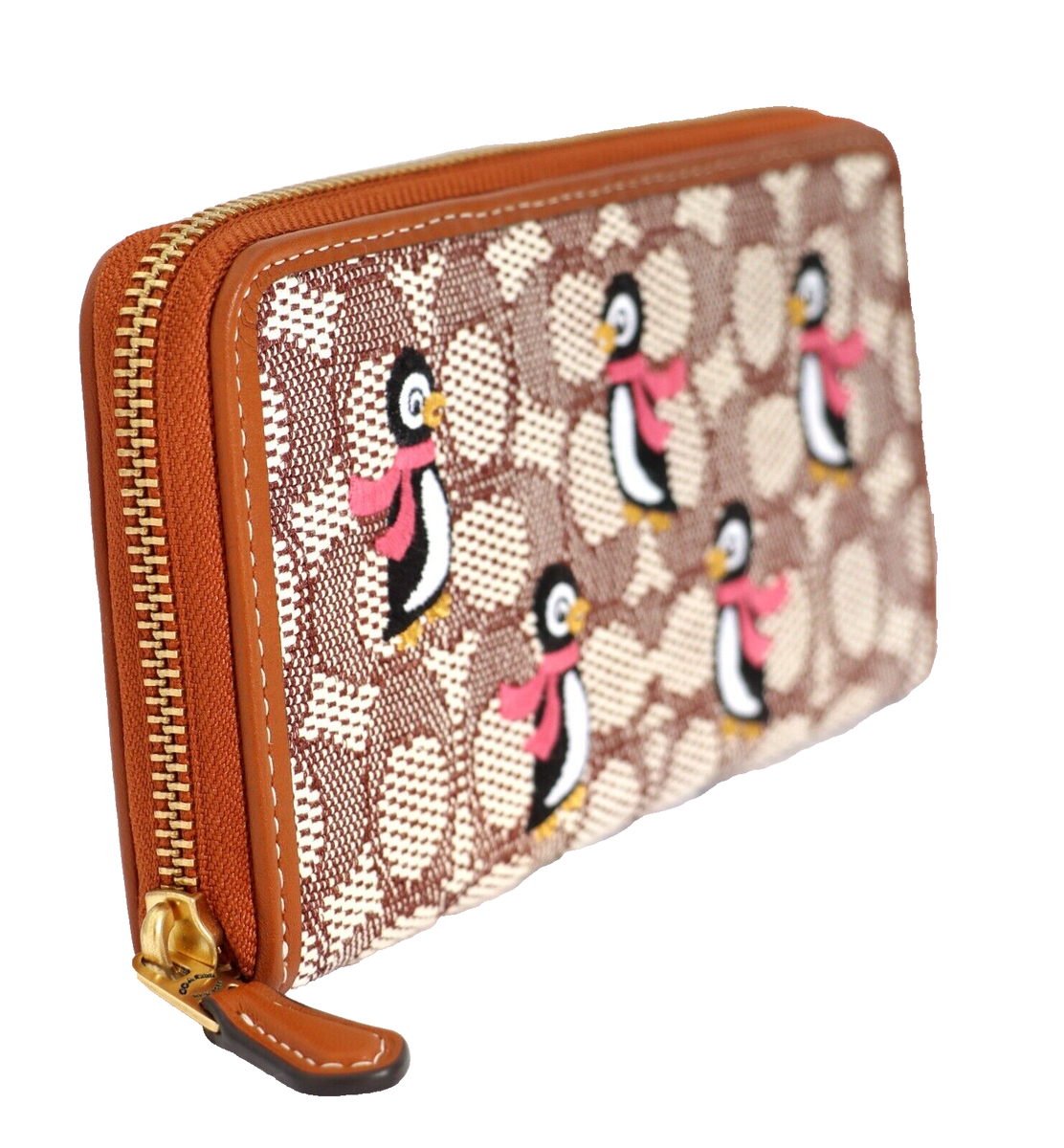 COACH Penguin Signature Jacquard Leather Accordian Zipper Wallet