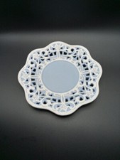Party Lite Pierced Blue Cameo Pillar Plate  RETIRED 7? Reticulated Partylite