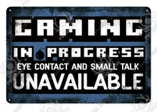 Gaming In Progress Metal Tin Sign Warning Gamer Room Door Plaque Wall Decor