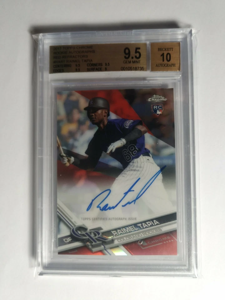 Raimel Tapia Topps 2017 cromo novato refractor rojo automático #RART #5/5 RC BGS 9,5 Foto 3 de 4