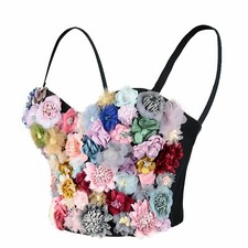 ELLACCI Women's 3D Floral Rose Bustier Crop Top Wedding Party Bra Corset Tops
