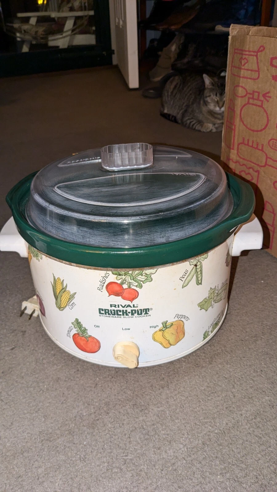 Vintage Rival 4 Qt Crock-Pot Slow Cooker Removable Green Stoneware 3154 Veggies