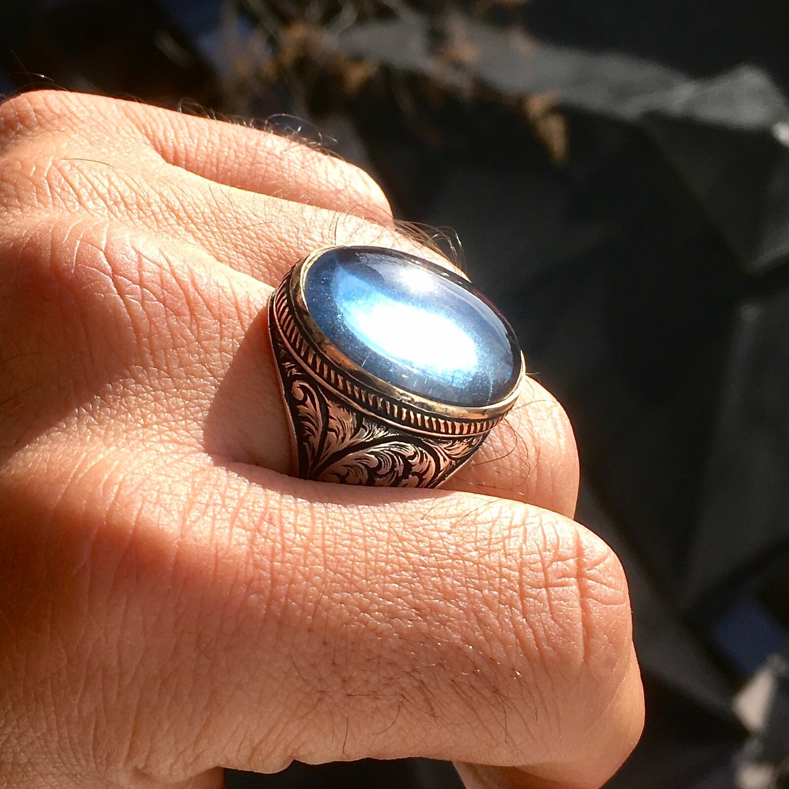 925 Sterling Silver Aquamarine Men's Ring – Turkish Handmade, Ottoman Style, All Sizes