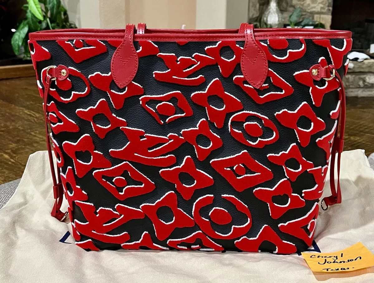 Louis Vuitton Red, Black, and White Giant Monogram Crafty Coated Canvas Neverfull mm Gold Hardware, 2020, Black/Red/White Womens Handbag