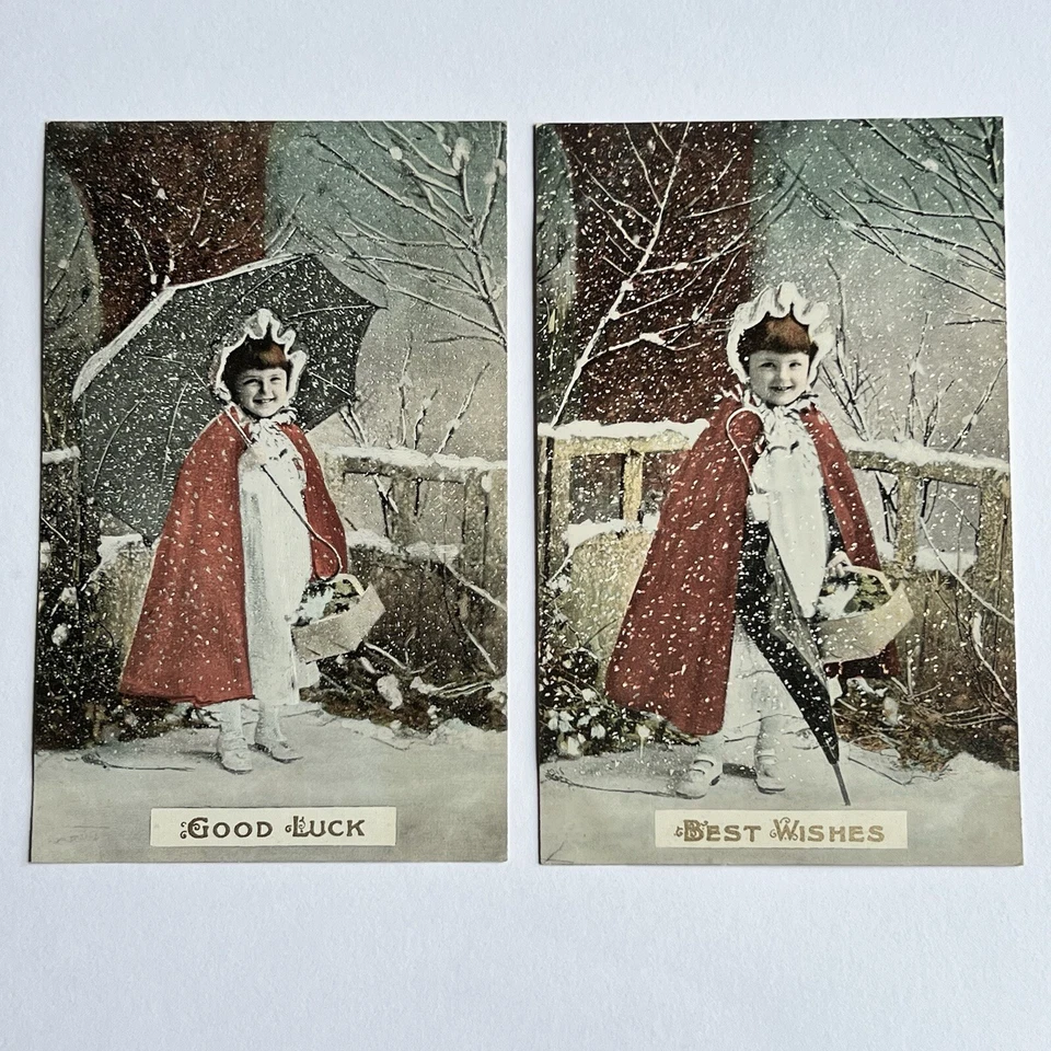 Antique Beautiful Christmas Postcard Lot Of 4 Adorable Children Playing In Snow - Image 2 of 4