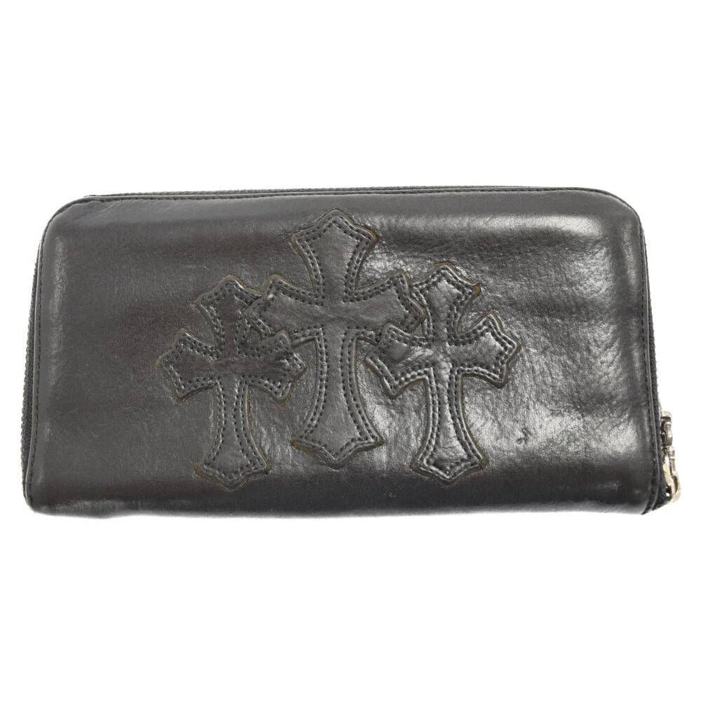 Chrome Hearts Rec Zip Cemetery Cross Patch Round Zipper Wallet