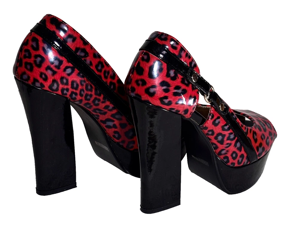 WOMENS RED CIRCLE SHOES - 8 - RED & BLACK LEOPARD PRINT  - HEELS/PLATFORM - NEW - Image 4 of 4