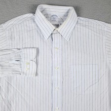 Brooks Brothers Shirt Mens 16 Blue Striped Dress Button Up Long Sleeve