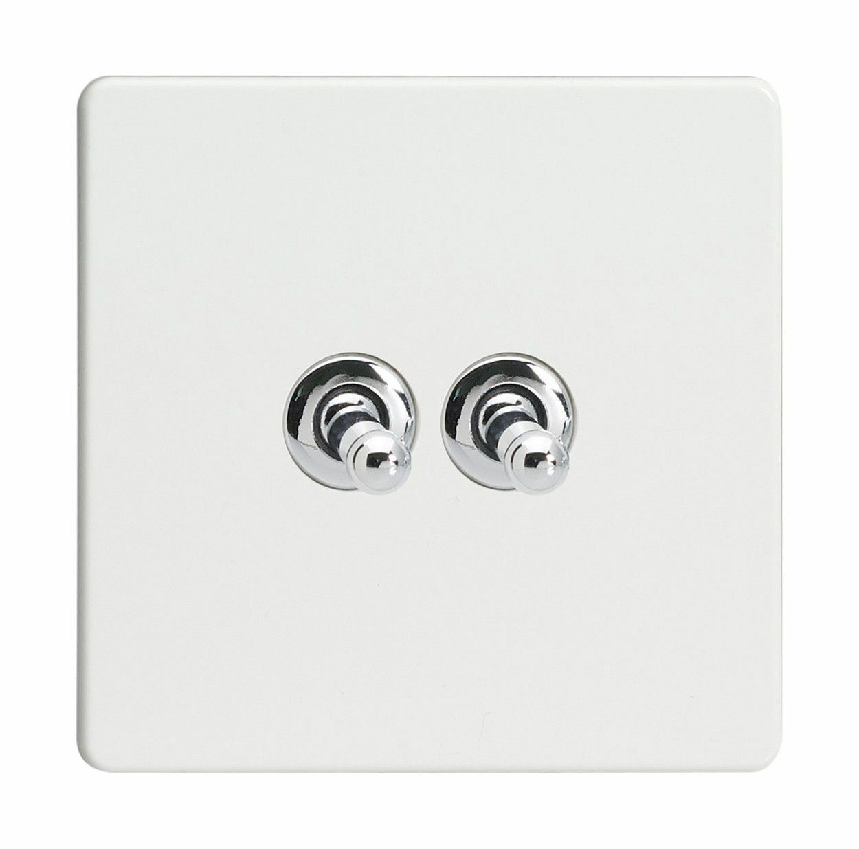 Varilight XDQT2S Screwless Premium White 2 Gang 1 or 2 Way Toggle Light Switch