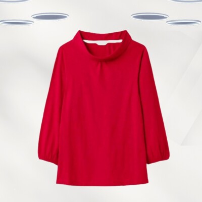 Ex White Stuff Damen Langarm Brush Jersey Top in Rot