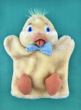Plush Duckling Hand Puppet Easter Chick Striped Bow Tie VTG American Greetings