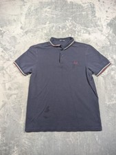 Fred Perry Polo Shirt Mens Large Blue Slim Fit Twin Tipped Collar Logo Pique